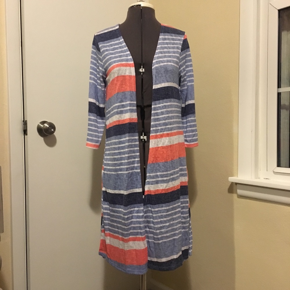 Ginger G long sweater duster, open front, striped